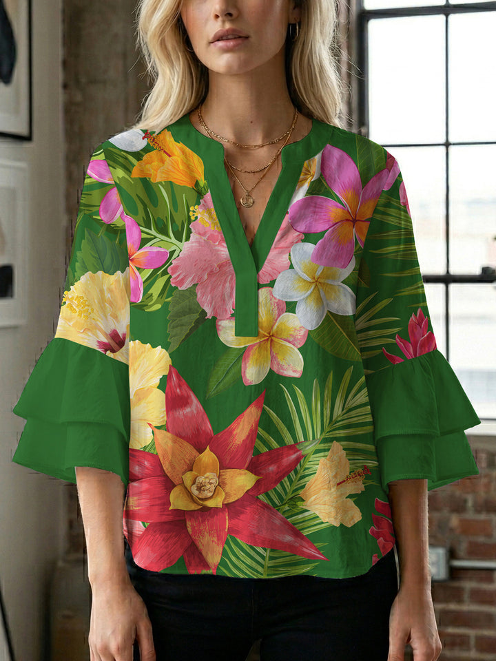 Damen Blusenshirt mit voluminösen Ärmeln und floralem Muster Drune