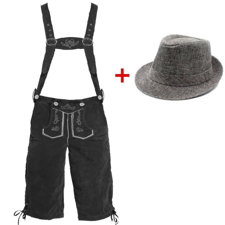 Herren nan traditionelle Trachtenlederhose mit verstellbaren Trägern und Trachtenhut Drune