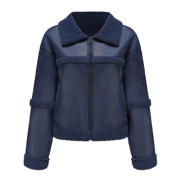Damen nan kurze Teddyjacke im Aviator-Stil mit Reißverschluss Drune