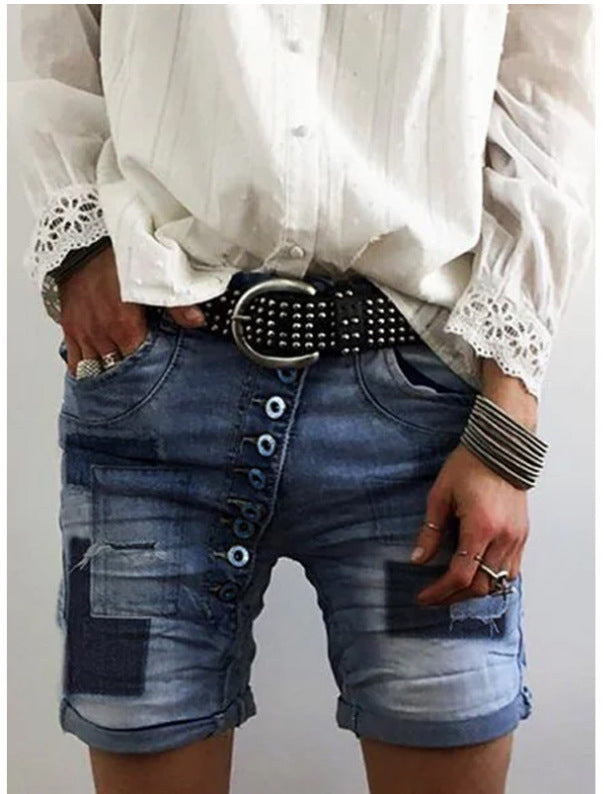 Damen modische Denim-Shorts mit funktionalen Taschen und distressed Akzenten Drune