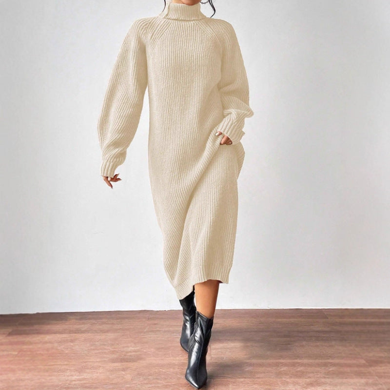 Damen modisches Strickkleid mit hochgeschlossenem Kragen und weitem Schnitt Drune