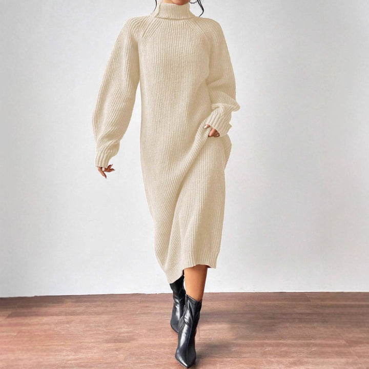 Damen modisches Strickkleid mit hochgeschlossenem Kragen und weitem Schnitt Drune