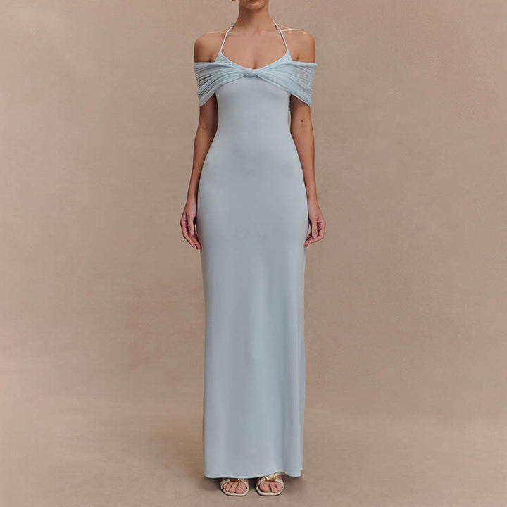Damen Elegantes Maxi-Kleid mit schulterfreien Raffungen Drune