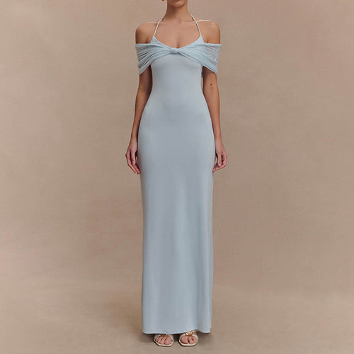 Damen Elegantes Maxi-Kleid mit schulterfreien Raffungen Drune