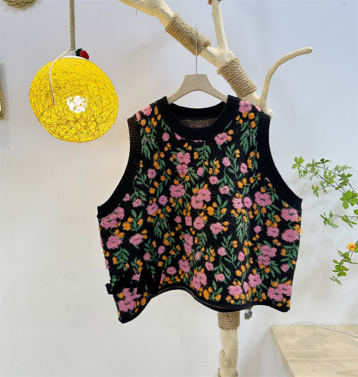 Damen lockerer Strickpullover mit floralem Muster Drune