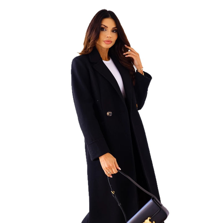 Damen Eleganter und modischer Wollmantel mit doppelter Knopfreihe Drune