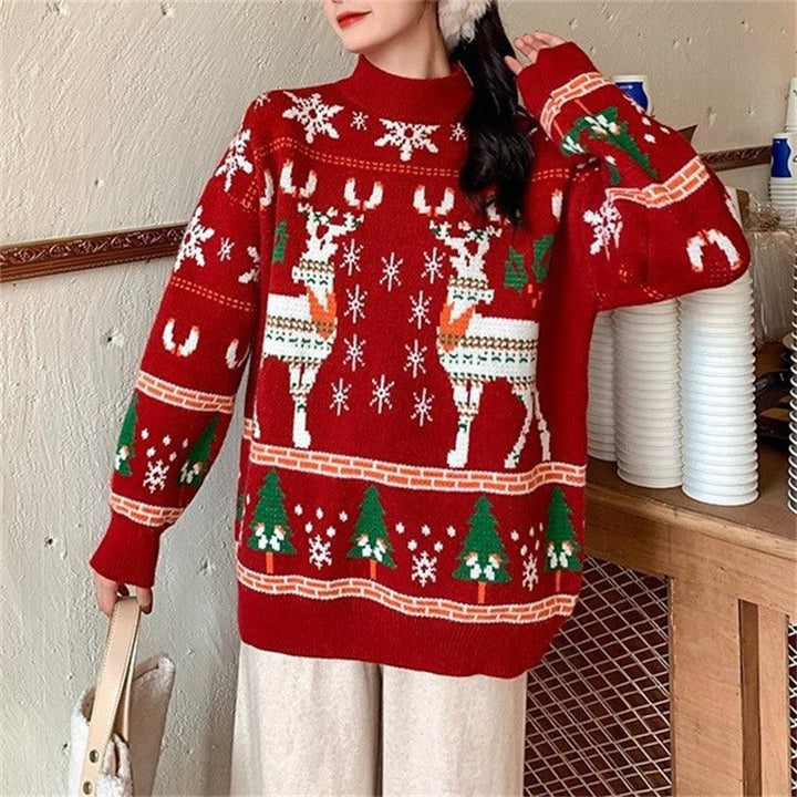 Damen Festlicher Pullover mit 3D-Rentier-Motiv und Hochkragen Drune