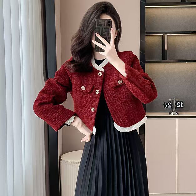 Damen elegante Kurzjacke mit strukturierten Knopfdetails Drune