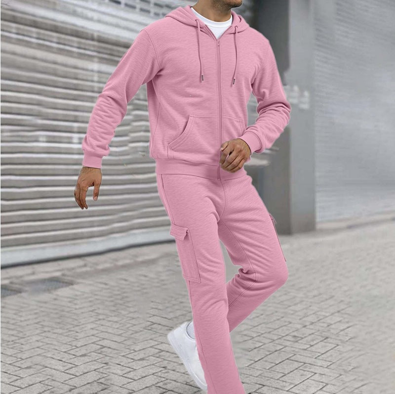 Herren nan athletischer Zip-Sweatset mit Cargo-Jogginghose, ergonomischen Nähten und gerippten Bündchen Drune