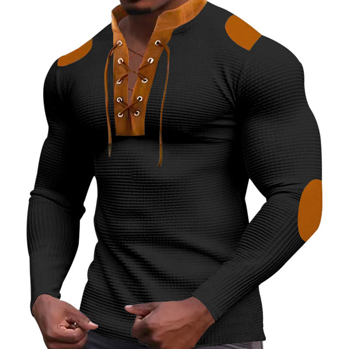 Herren Langarm-Henley-Shirt mit strukturiertem Gewebe und modischem Schnürdesign Drune