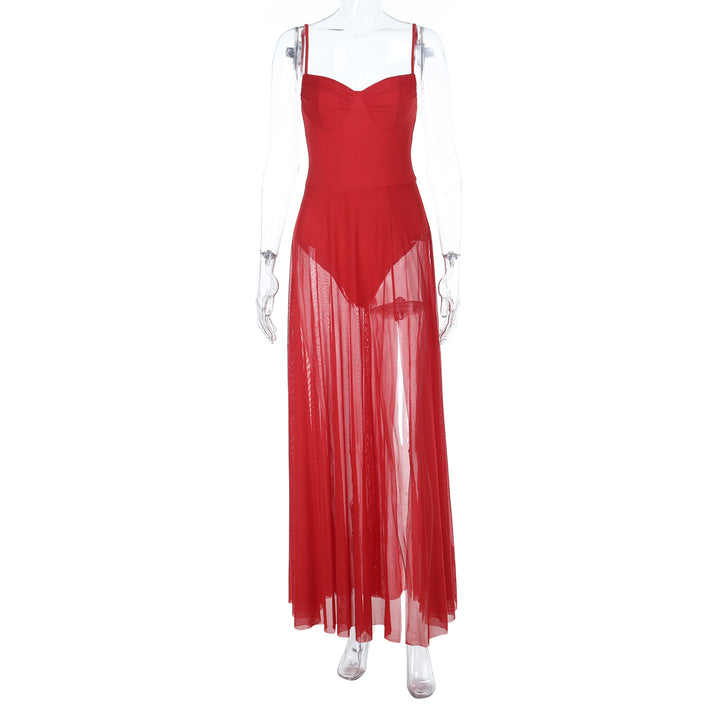 Damen Transparente Maxi-Robe mit elegantem Bustier-Oberteil Drune