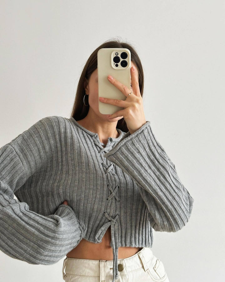 Damen lockerer Strickpullover mit Zopfdesign Drune