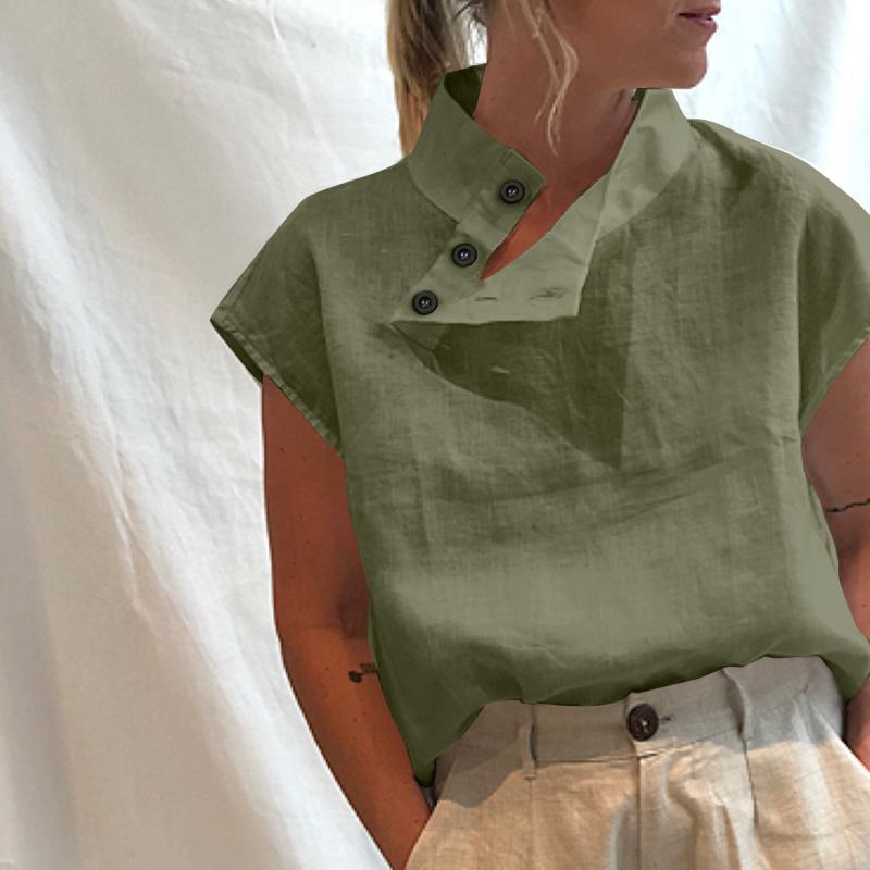 Damen moderne Bluse mit Stehkragen und eleganten Knopfdetails Drune