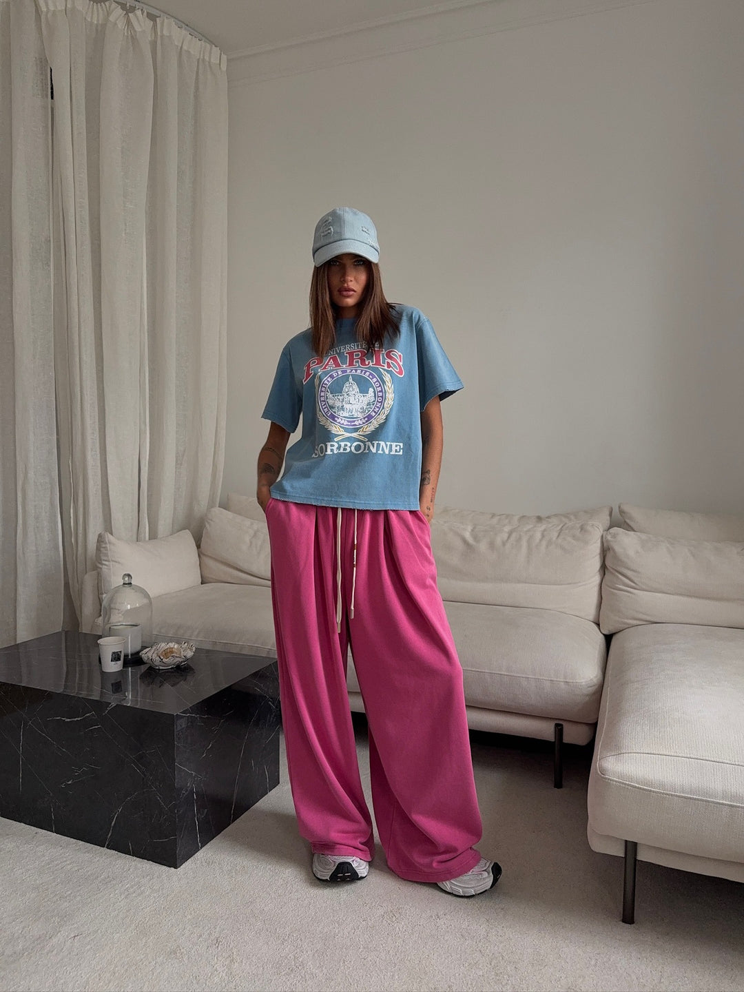 Damen lässiges T-Shirt im modischen Grafikdesign und weiten Schnitt Drune