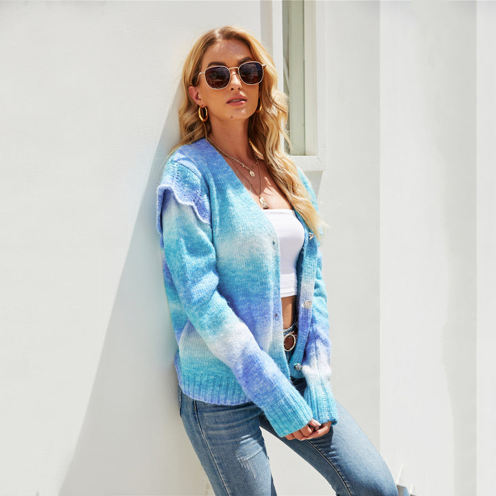 Damen modische Strickjacke mit buntem Farbverlauf Drune