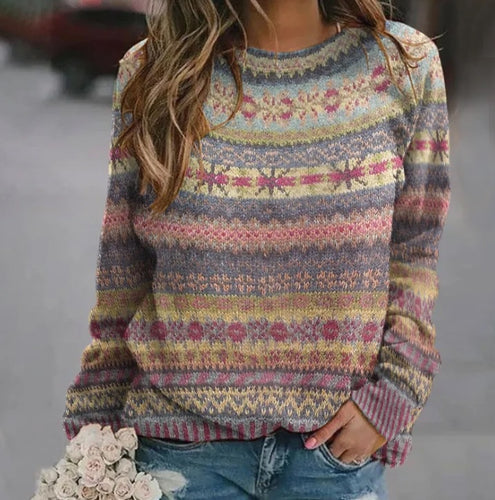 Damen Strickpullover mit buntem Norweger-Muster und Rundhalsausschnitt Drune