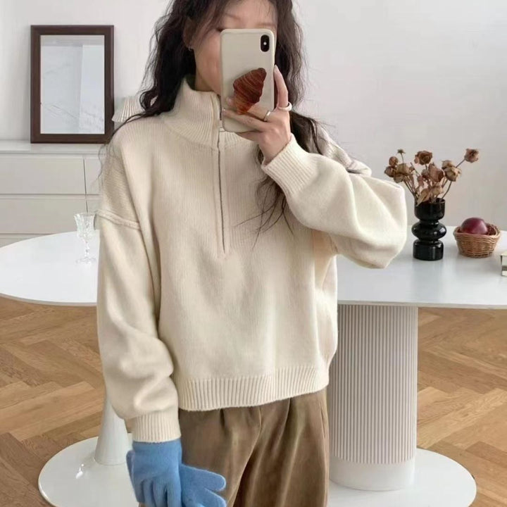 Damen modischer Pullover mit halbem Reißverschluss Drune
