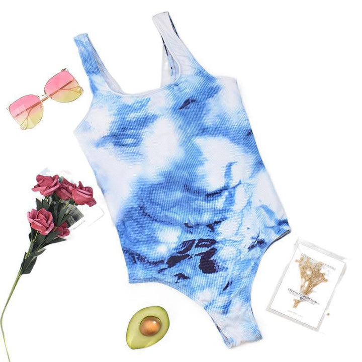 Damen Hochgeschnittener Badeanzug mit trendigem Tie-Dye-Design Drune