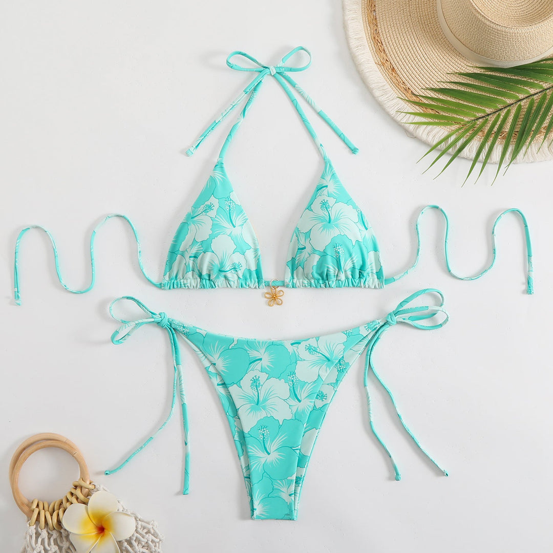 Damen Triangel-Bikini mit floralem Design und verstellbaren Trägern Drune