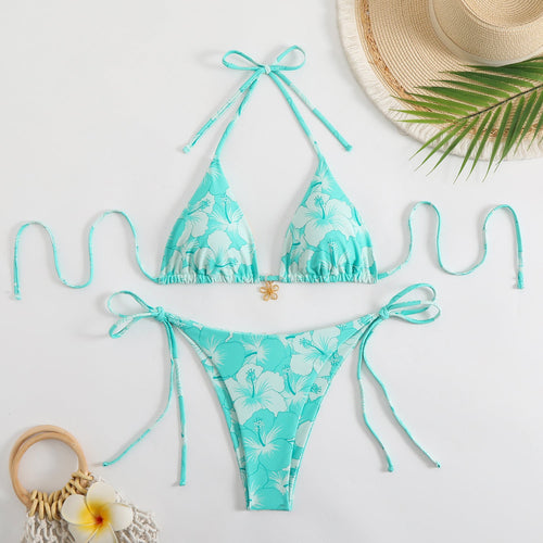 Damen Triangel-Bikini mit floralem Design und verstellbaren Trägern Drune
