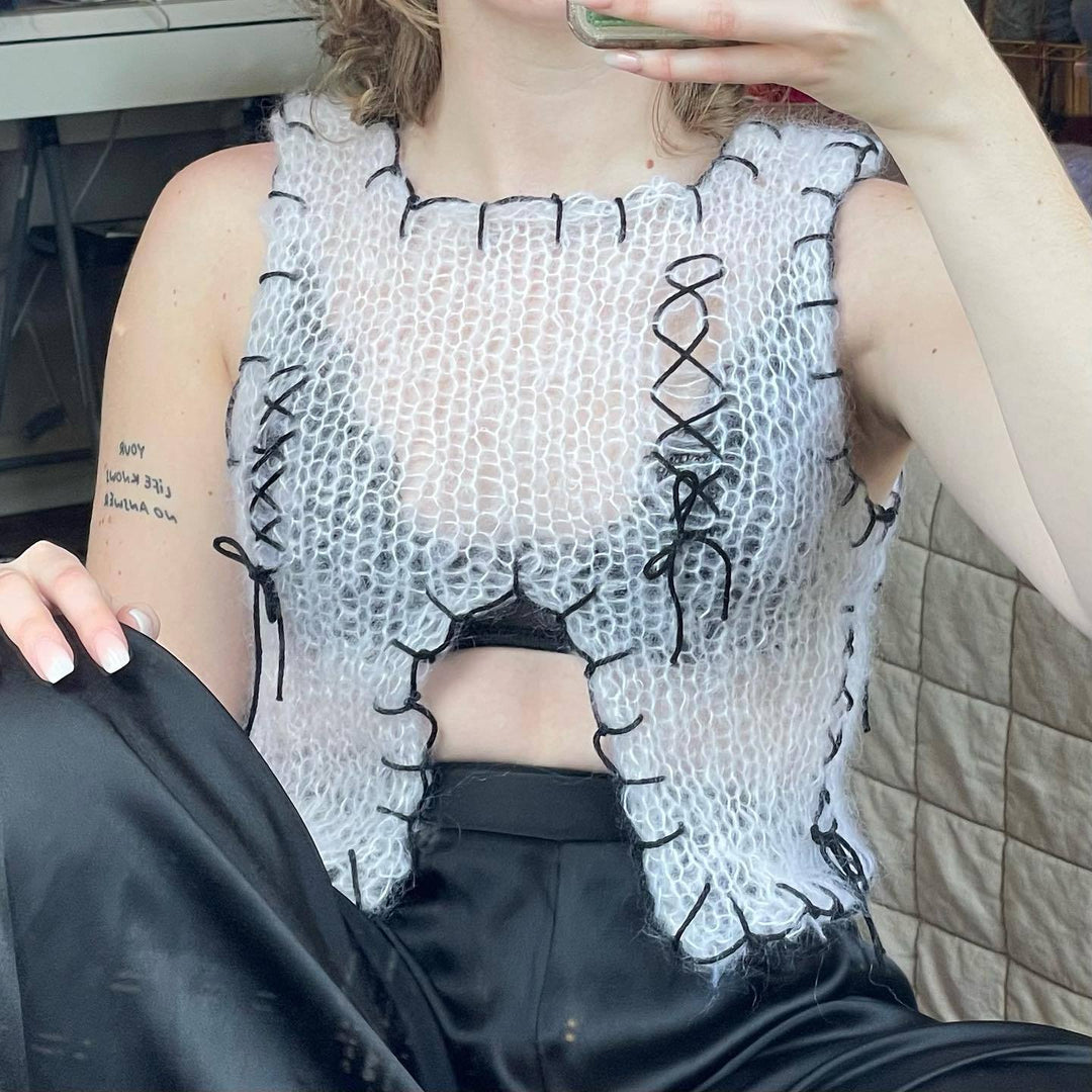 Damen innovatives Strickoberteil mit offenem Rückendesign Drune