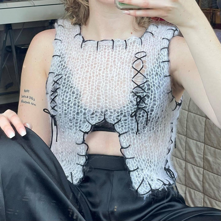 Damen innovatives Strickoberteil mit offenem Rückendesign Drune