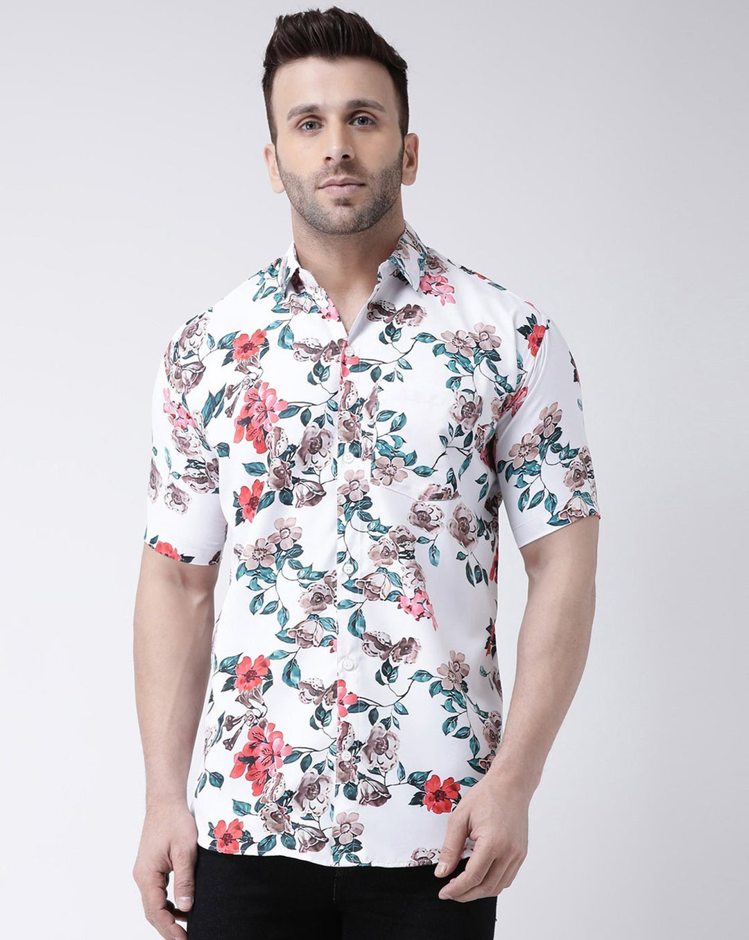 Herren blumiges Kurzarmhemd mit modernem Schnitt Drune