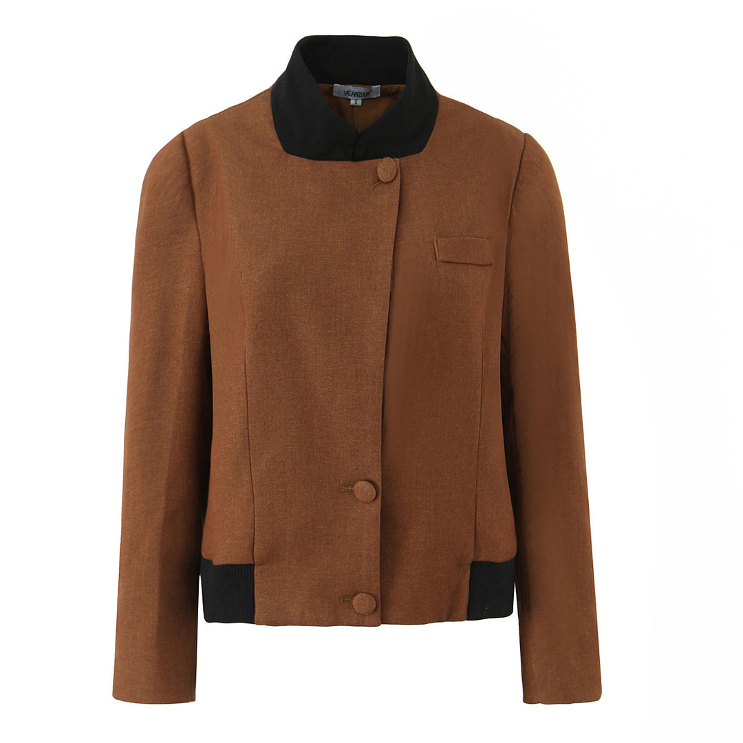Damen modische Kurzjacke mit elegante Knopfleiste und kontrastierendem Kragen Drune