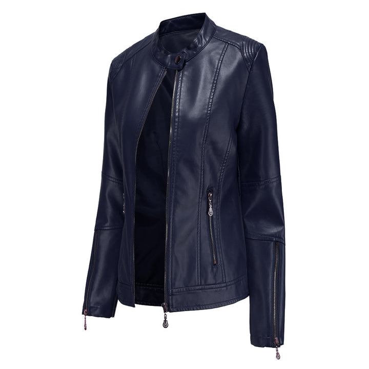 Damen modische Faux-Lederjacke mit minimalistischen Akzenten Drune