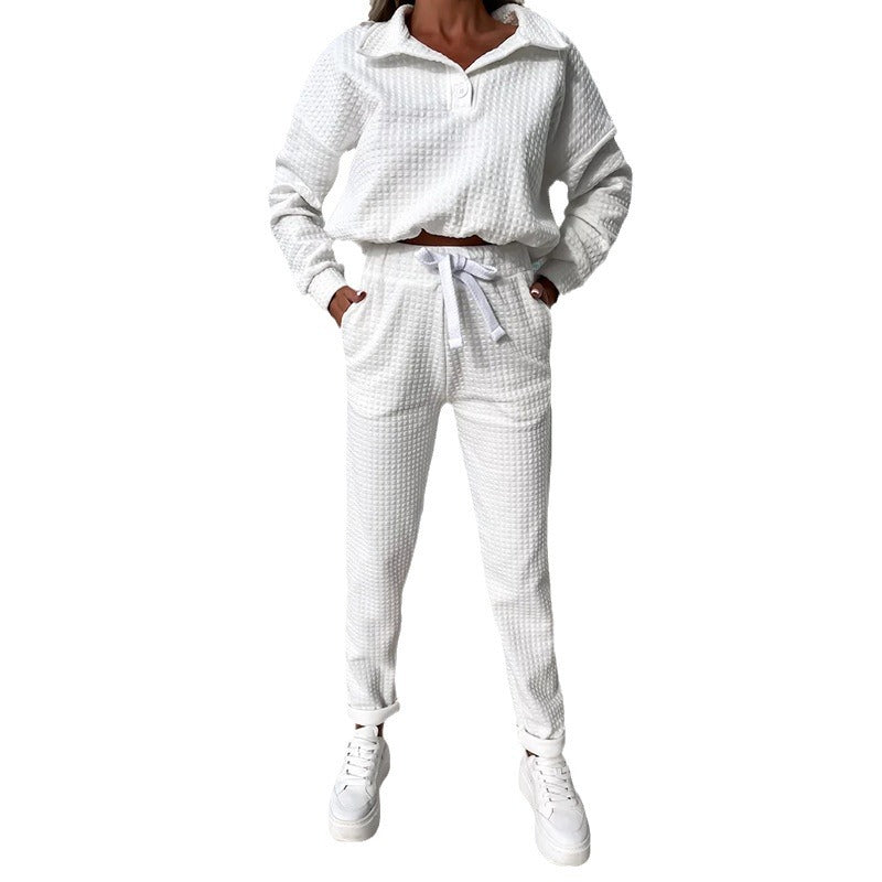 Damen lässiges Strick-Loungewear-Set mit cropped Oberteil und bequemen Hosen Drune