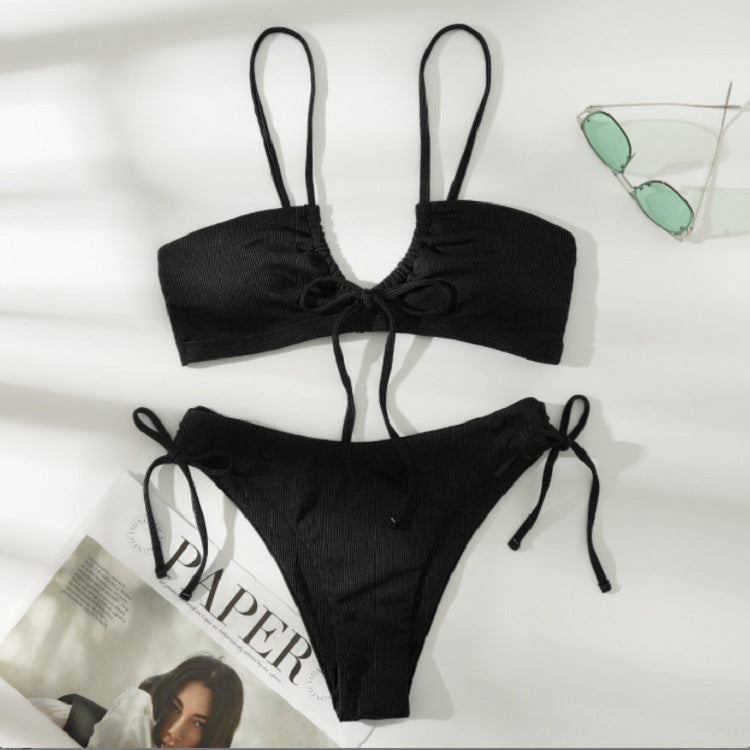 Damen Bikini-Set mit raffiniertem Wickeldetail und verstellbaren Trägern Drune