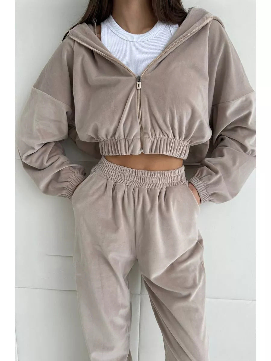 Damen trendige Veloursjacke mit weiten Ärmeln und Bund Drune