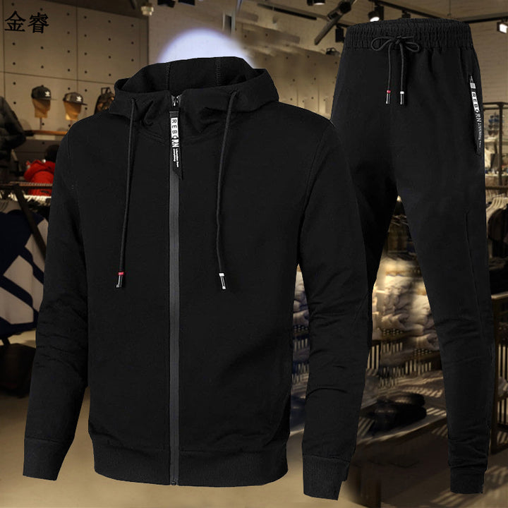 Herren nan zweiteiliges Trainingsset mit durchgehendem Reißverschluss Hoodie, Kordelzug und schmal zulaufender Jogginghose Drune