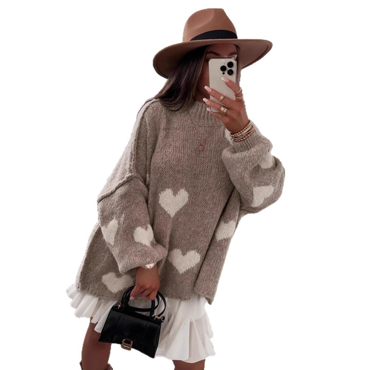 Damen modischer Oversized-Pullover mit herzförmigem Muster und voluminösen Ärmeln Drune