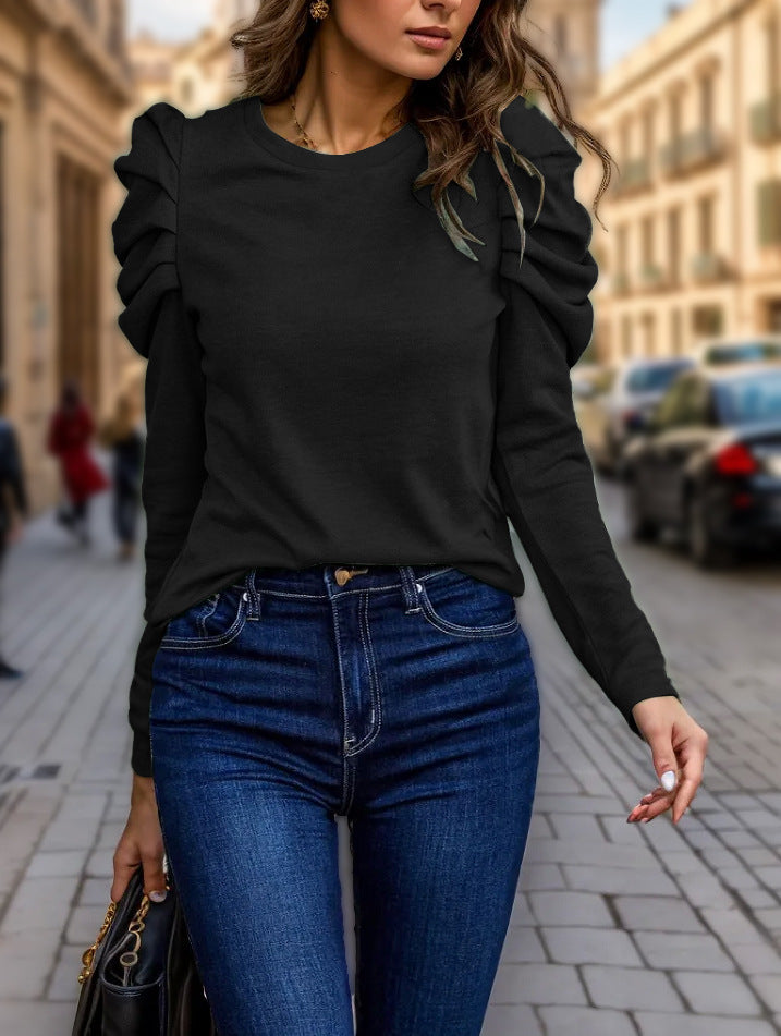 Damen modisches Langarmshirt mit Rüschenärmeln Drune