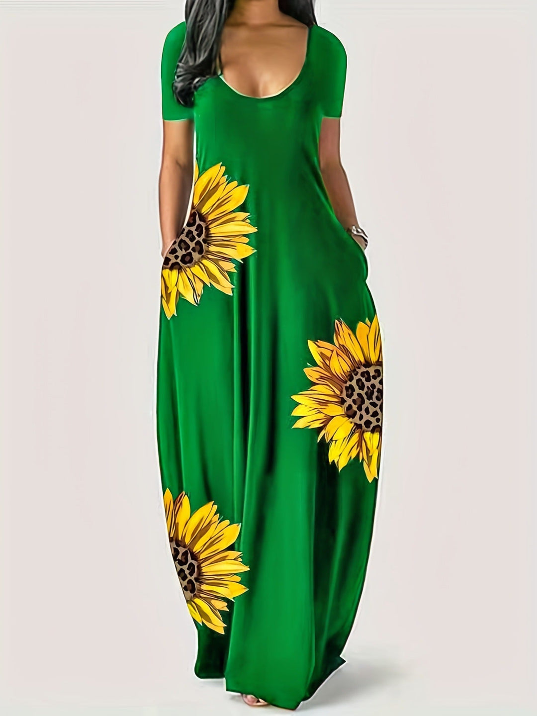 Damen Maxikleid mit floralen Akzenten und praktischen Taschen Drune