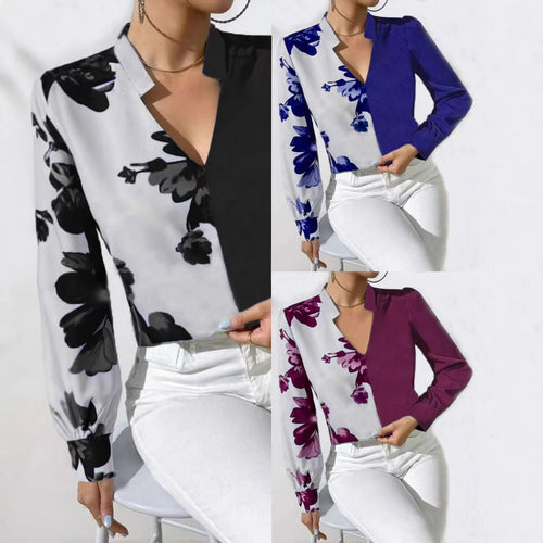 Damen Bluse mit einzigartigem floralen Muster und elegantem V-Ausschnitt Drune