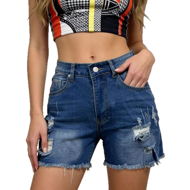 Damen Destroyed Denim-Shorts mit lässigem Schnitt und ausgefranster Kante Drune