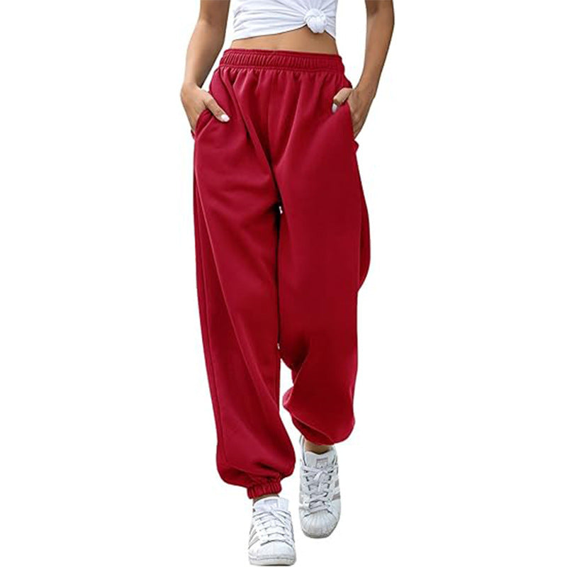 Damen nan weite High-Waist Jogginghose aus weichem Fleece mit elastischem Bund, Eingrifftaschen und engen Saumbündchen Drune