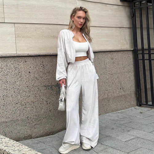 Damen lässiger Sportanzug mit cropped Jacke und weiten Hosen Drune