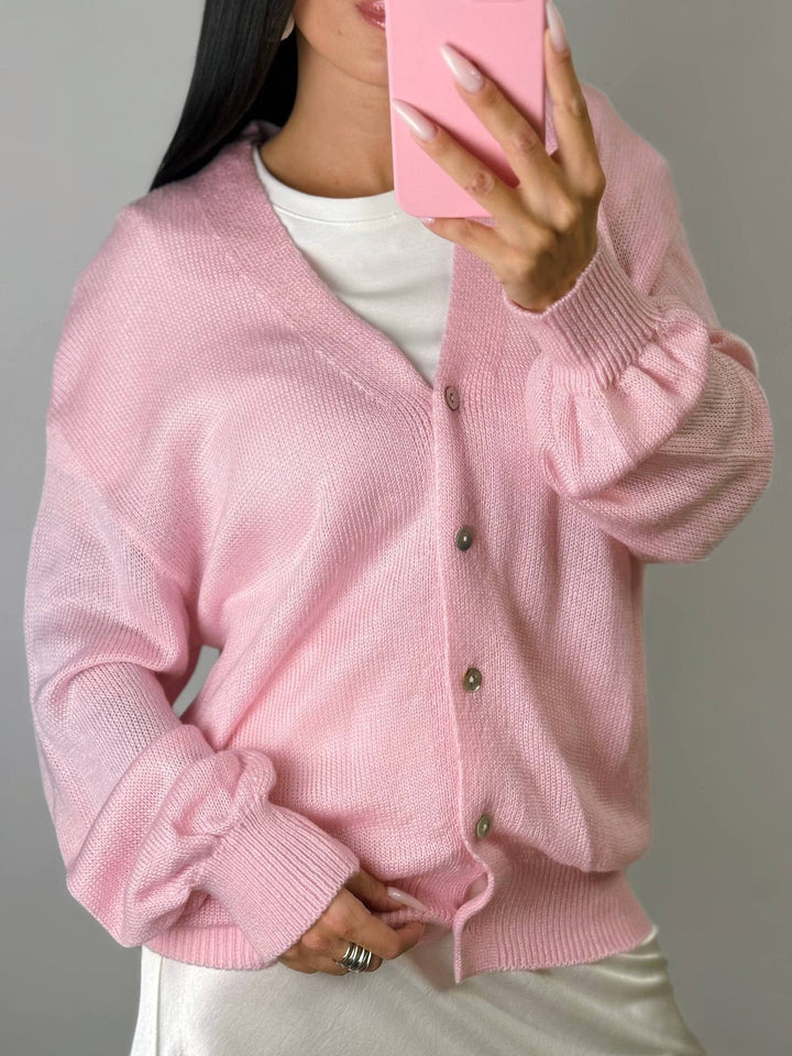 Damen Flauschiger V-Knopf Cardigan Drune