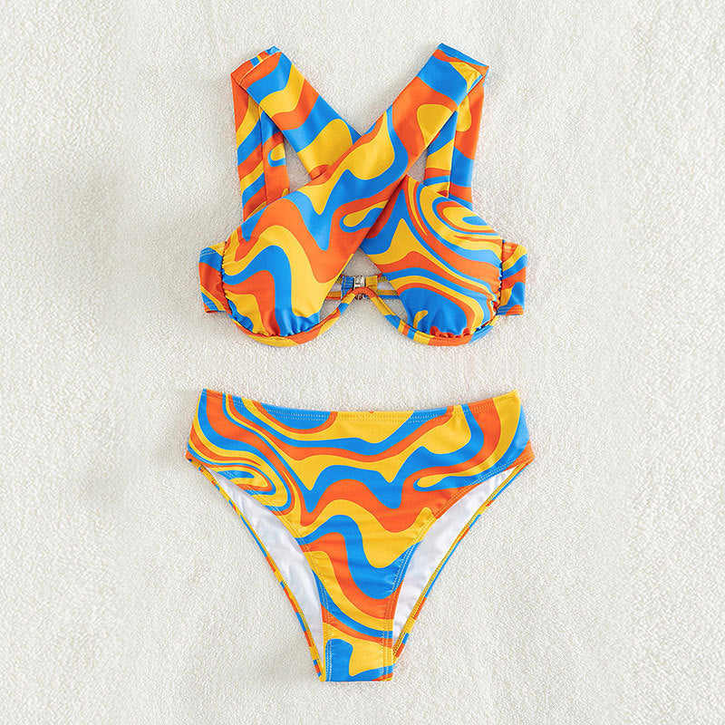 Damen Sportliches Bikini-Set mit auffälligem Wellenmuster Drune