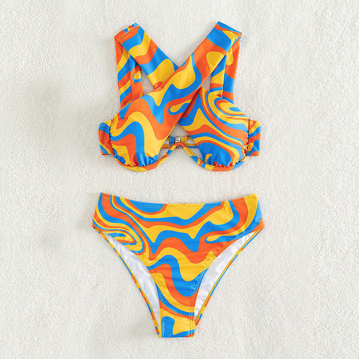 Damen Sportliches Bikini-Set mit auffälligem Wellenmuster Drune