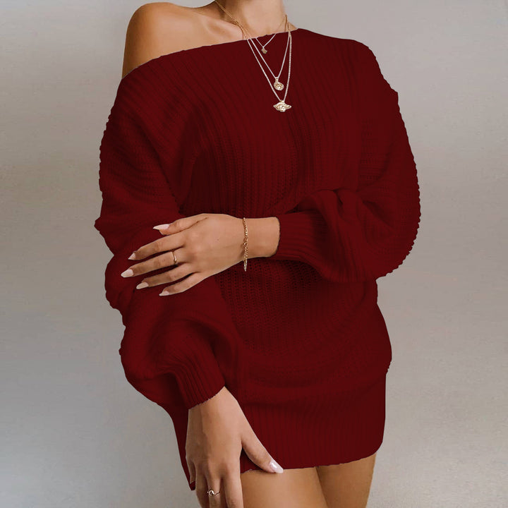 Damen Strickkleid mit schulterfreiem Design und voluminösen Ärmeln Drune