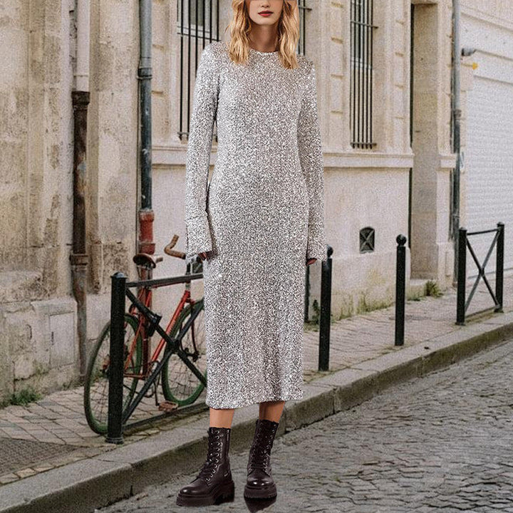 Damen Glitzerndes Langarmkleid Drune