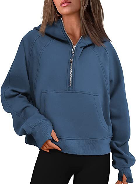 Damen Kapuzenpullover mit halbem Reißverschluss und praktischer Kängurutasche Drune