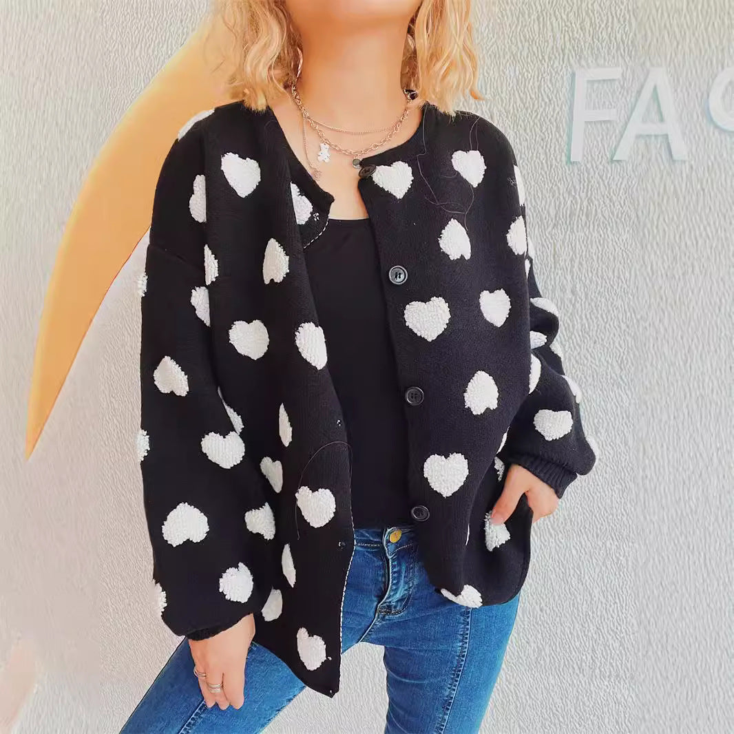 Damen Strickjacke mit Herzen-Muster und lässigem Schnitt Drune
