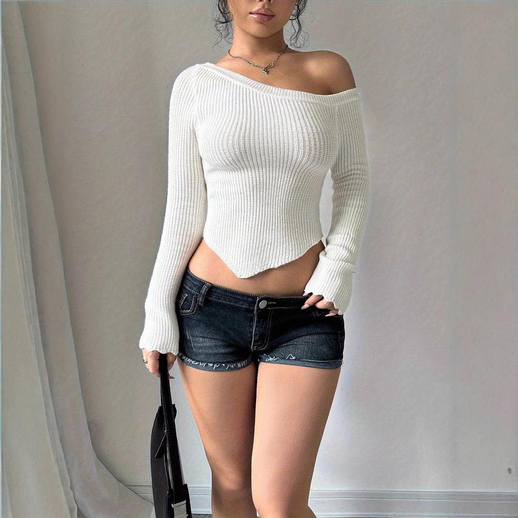 Damen asymmetrisches Langarmoberteil mit Rippstruktur Drune