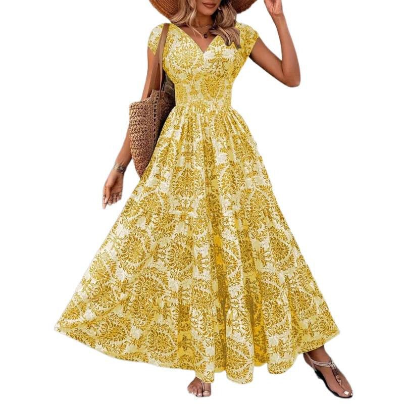 Damen Maxikleid mit nostalgischem Blumenmuster und voluminösem Rock Drune