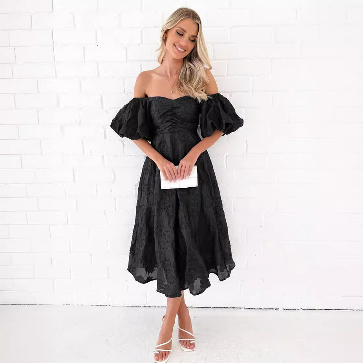 Damen Midikleid mit Puffärmeln und floralem Design Drune